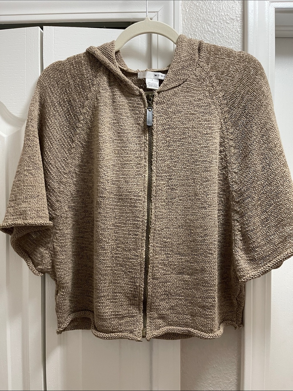 WD.NY Taupe Hooded Zip-Front Knit Shrug
